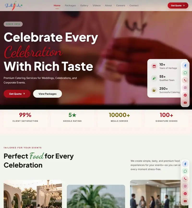 Shudh India Catering — scrolling view of the real website